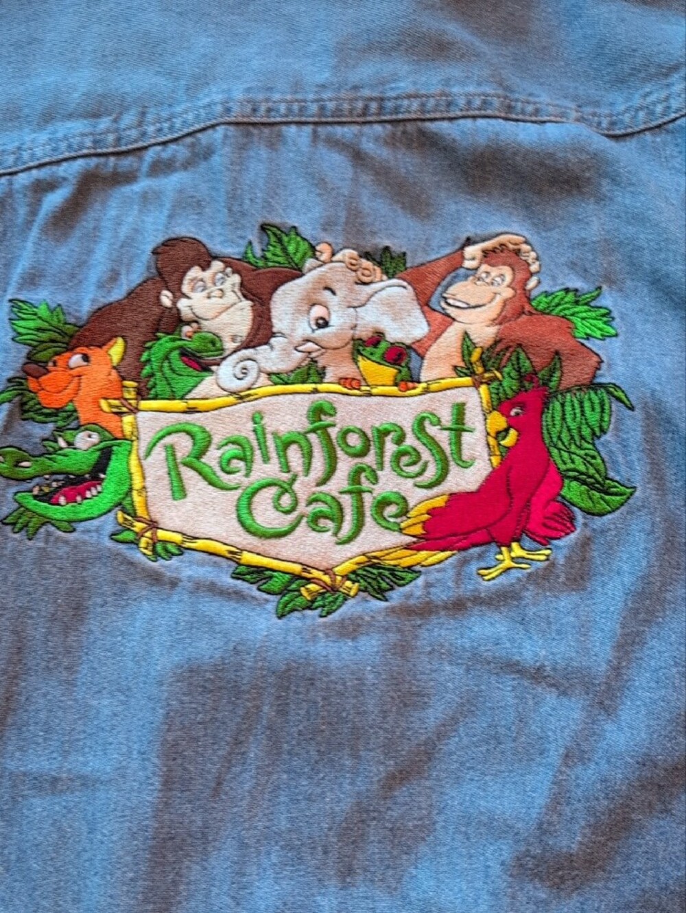 Rainforest Cafe Light Blue Denim Button-Down Shirt with Pocket